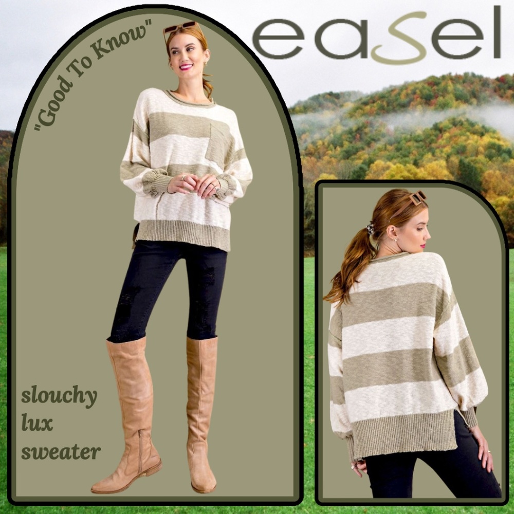 EASEL "Good To Know" LUX Drop Shoulder Bubble Sleeve Slouchy Oversized Sweater